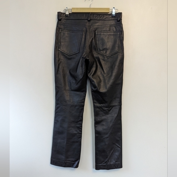 Vintage 90s Y2K Black Leather Straight Leg Pants Minimalist - Picture 2 of 15